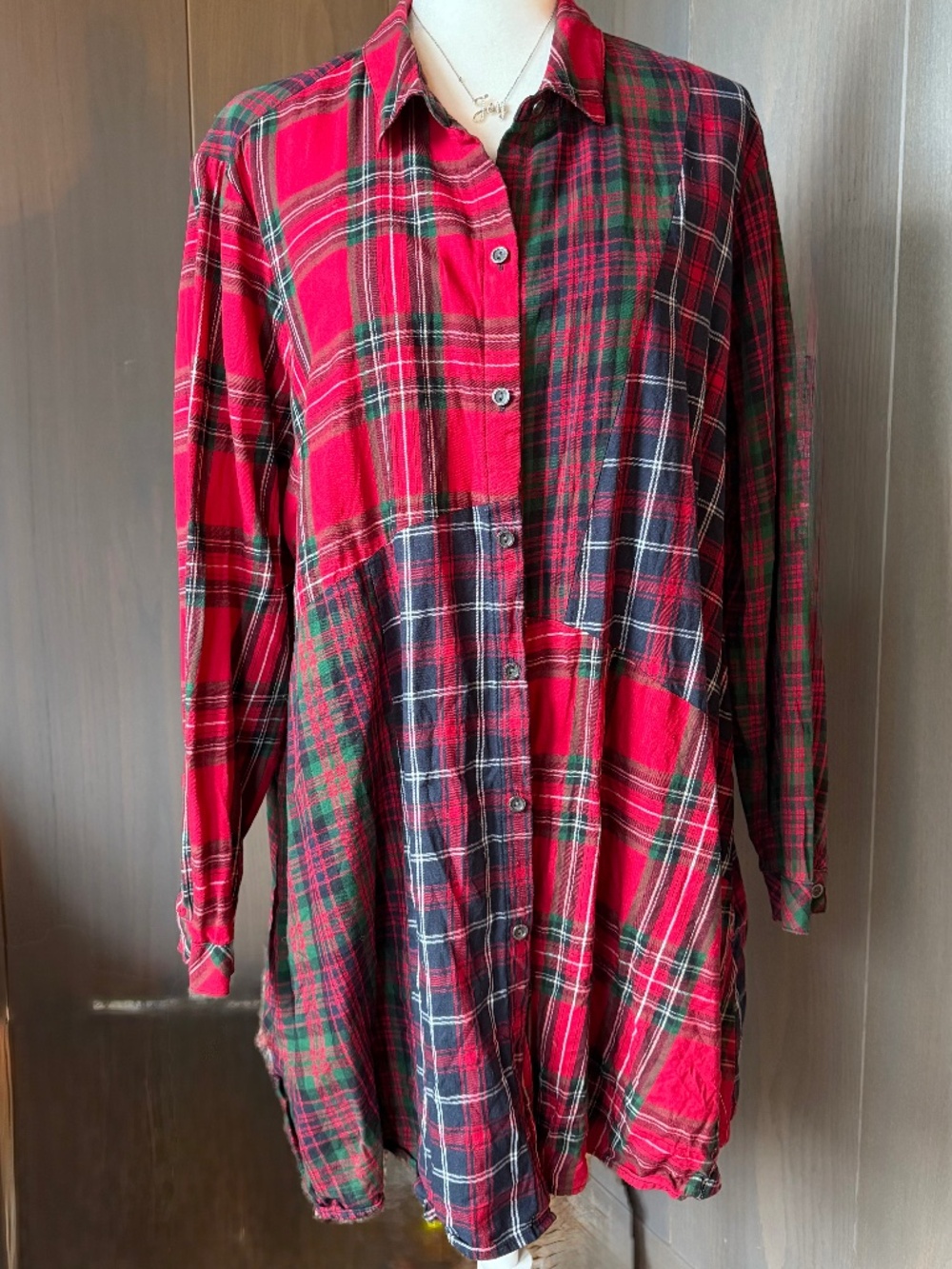 J.JILL Colorblock Plaid Tunic Holiday Christmas Oversized 2X